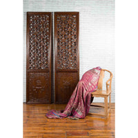 Pair of 19th Century Chinese Wooden Panels with Floral Motifs and Carved Objects