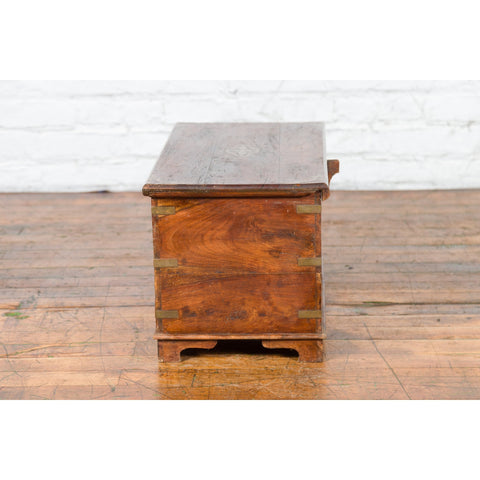 Indian 19th Century Wooden Trunk with Brass Inlay and Bracket Feet-YN1842-16. Asian & Chinese Furniture, Art, Antiques, Vintage Home Décor for sale at FEA Home