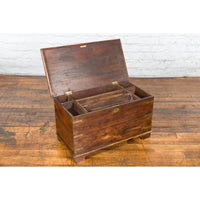 Indian 19th Century Wooden Trunk with Brass Inlay and Bracket Feet