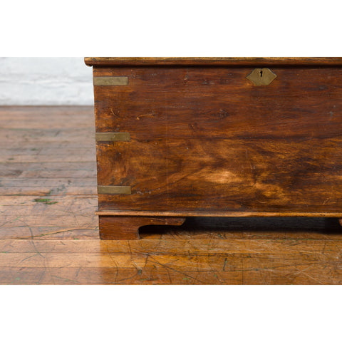 Indian 19th Century Wooden Trunk with Brass Inlay and Bracket Feet-YN1842-9. Asian & Chinese Furniture, Art, Antiques, Vintage Home Décor for sale at FEA Home