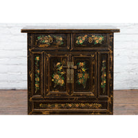 Chinese Qing Dynasty 19th Century Cabinet with Hand-Painted Floral Décor
