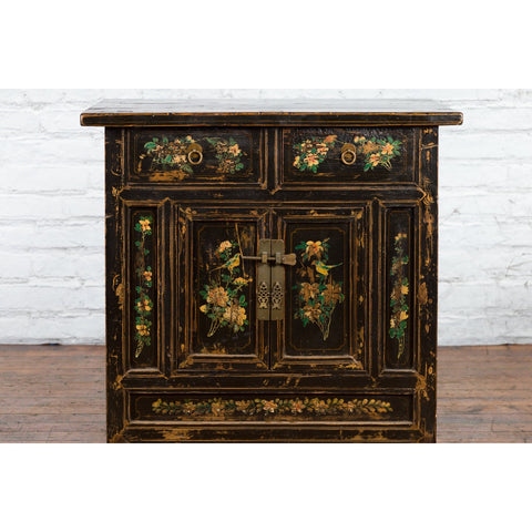 Chinese Qing Dynasty 19th Century Cabinet with Hand-Painted Floral Décor-YN1857-10. Asian & Chinese Furniture, Art, Antiques, Vintage Home Décor for sale at FEA Home
