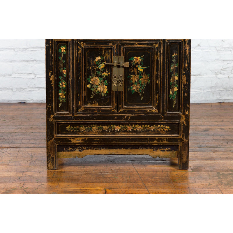 Chinese Qing Dynasty 19th Century Cabinet with Hand-Painted Floral Décor-YN1857-11. Asian & Chinese Furniture, Art, Antiques, Vintage Home Décor for sale at FEA Home