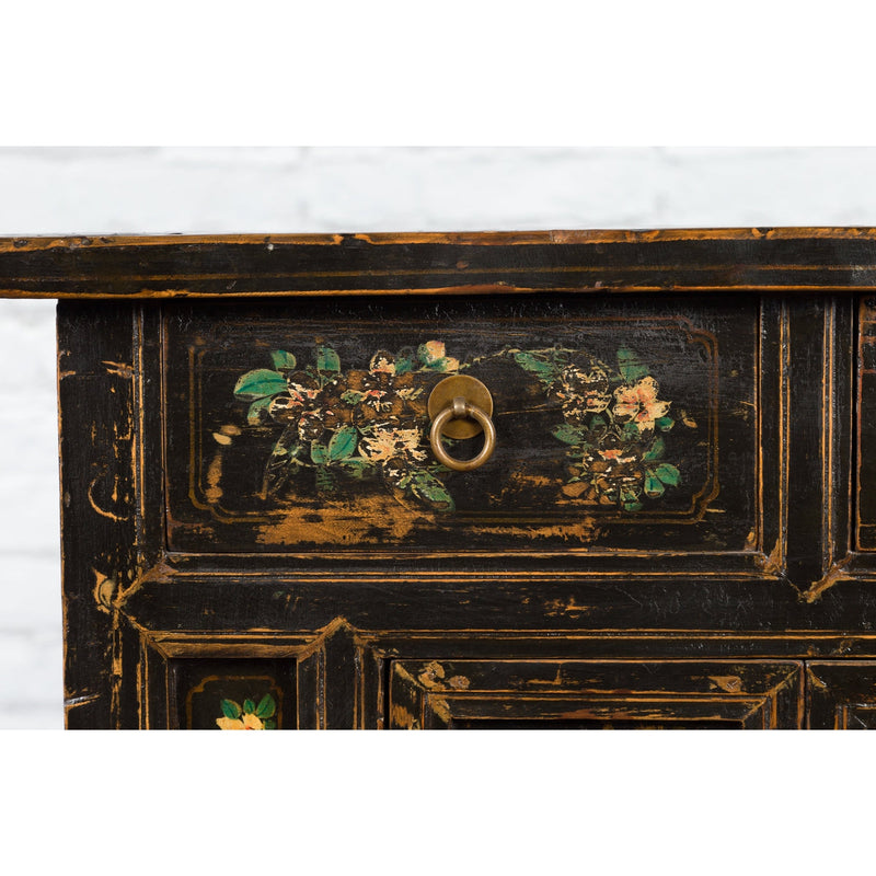 Chinese Qing Dynasty 19th Century Cabinet with Hand-Painted Floral Décor-YN1857-12. Asian & Chinese Furniture, Art, Antiques, Vintage Home Décor for sale at FEA Home