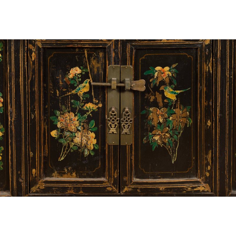 Chinese Qing Dynasty 19th Century Cabinet with Hand-Painted Floral Décor-YN1857-13. Asian & Chinese Furniture, Art, Antiques, Vintage Home Décor for sale at FEA Home