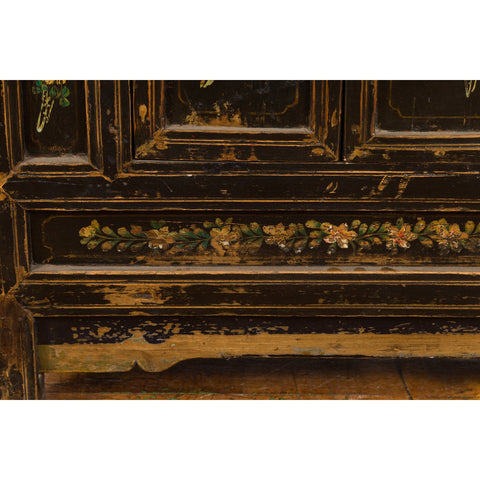 Chinese Qing Dynasty 19th Century Cabinet with Hand-Painted Floral Décor-YN1857-14. Asian & Chinese Furniture, Art, Antiques, Vintage Home Décor for sale at FEA Home