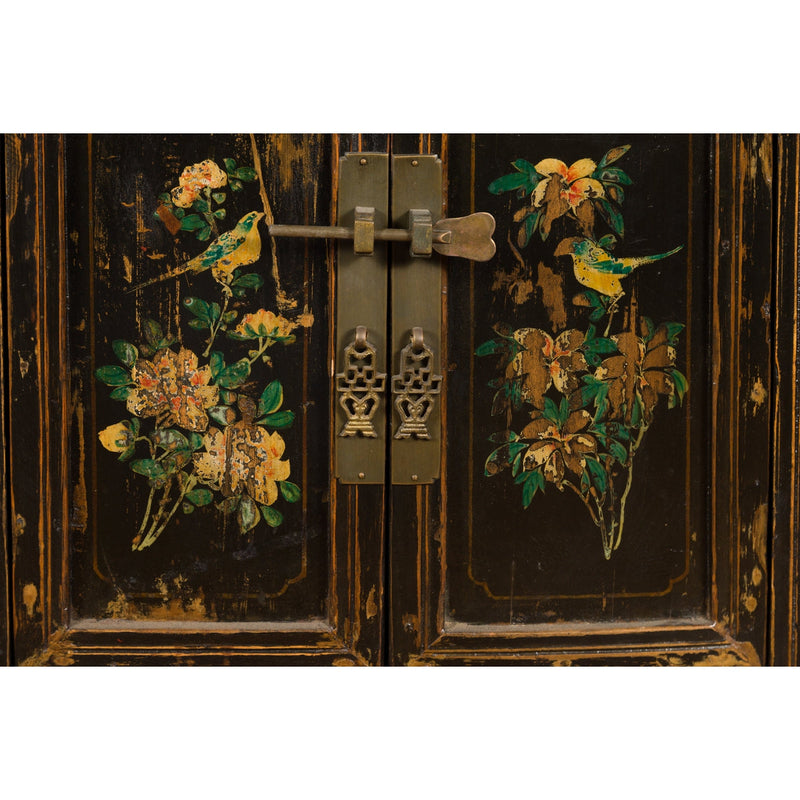 Chinese Qing Dynasty 19th Century Cabinet with Hand-Painted Floral Décor-YN1857-15. Asian & Chinese Furniture, Art, Antiques, Vintage Home Décor for sale at FEA Home
