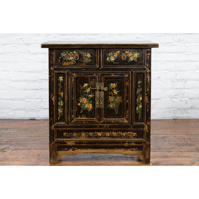 Chinese Qing Dynasty 19th Century Cabinet with Hand-Painted Floral Décor-YN1857-3. Asian & Chinese Furniture, Art, Antiques, Vintage Home Décor for sale at FEA Home