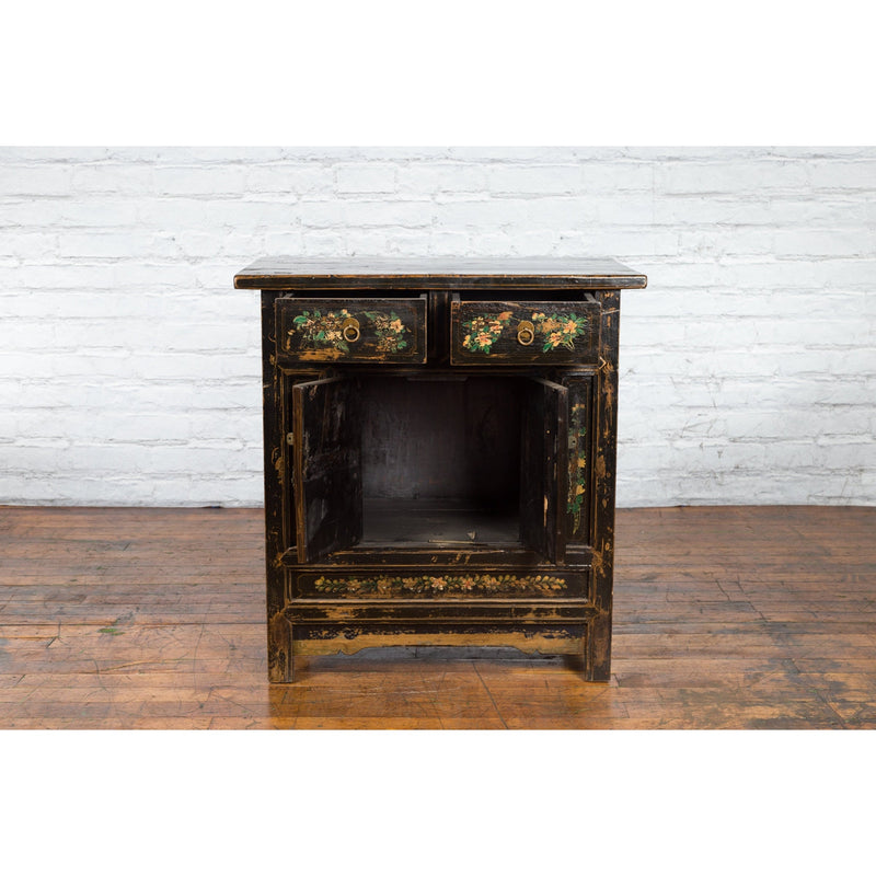 Chinese Qing Dynasty 19th Century Cabinet with Hand-Painted Floral Décor-YN1857-4. Asian & Chinese Furniture, Art, Antiques, Vintage Home Décor for sale at FEA Home