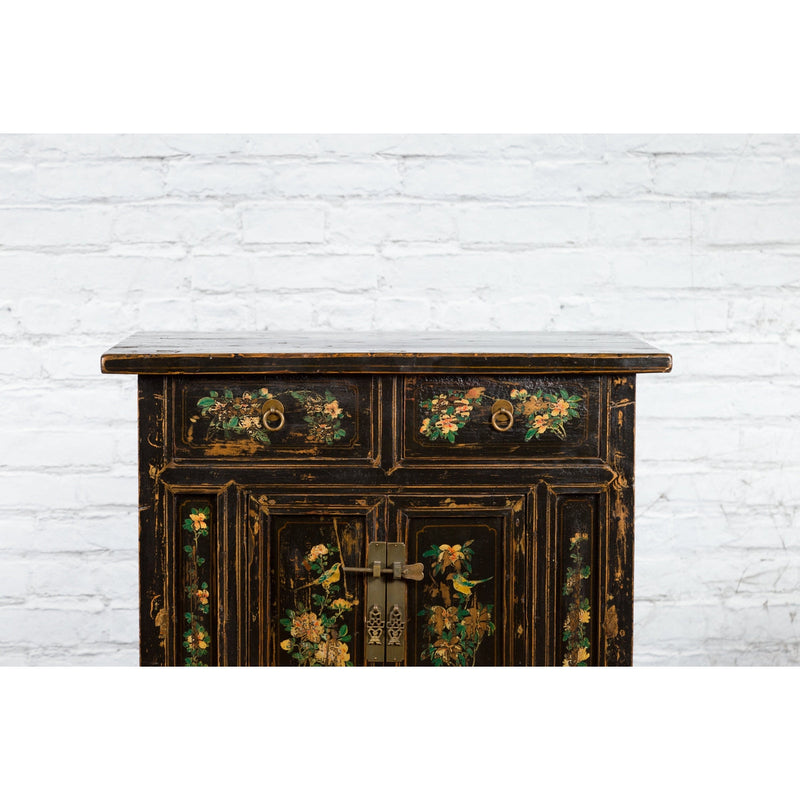 Chinese Qing Dynasty 19th Century Cabinet with Hand-Painted Floral Décor-YN1857-9. Asian & Chinese Furniture, Art, Antiques, Vintage Home Décor for sale at FEA Home