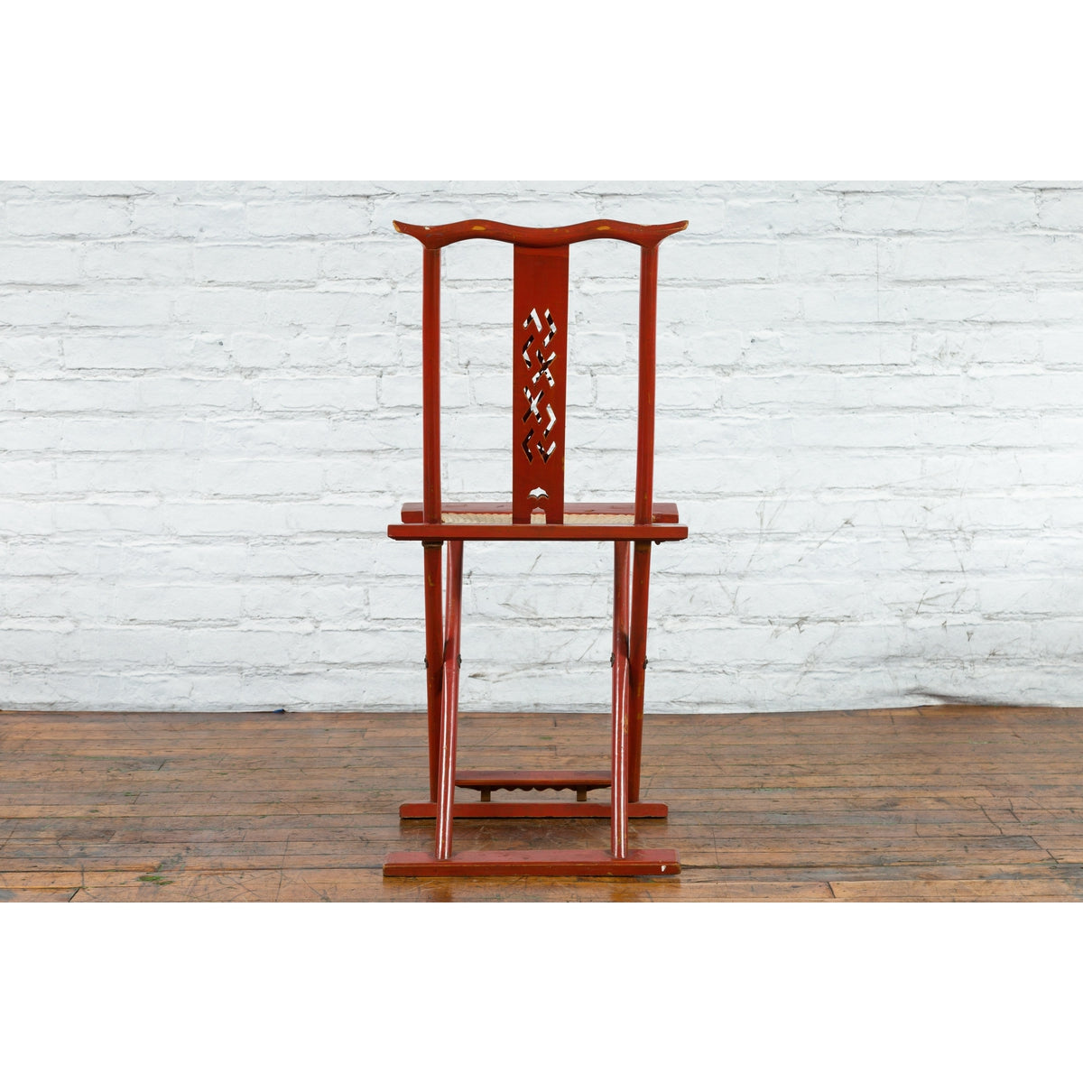 Chinese Early 20th Century Red Lacquer Traveller&#39;s Folding Chair with Woven Seat-12. Asian &amp; Chinese Furniture, Art, Antiques, Vintage Home Décor for sale at FEA Home