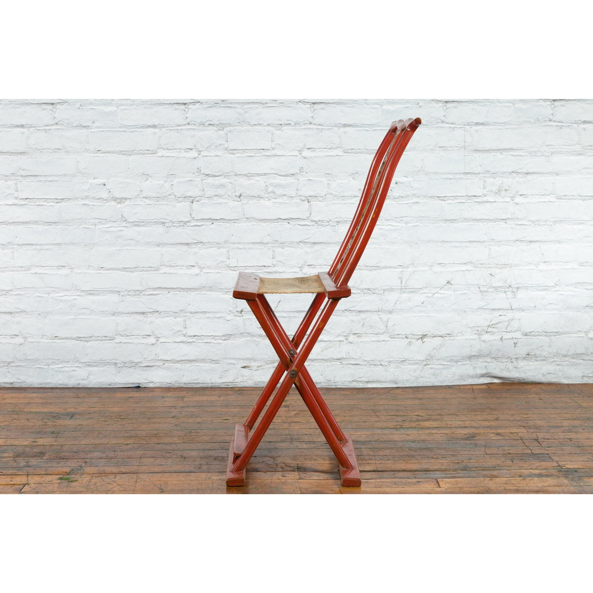 Chinese Early 20th Century Red Lacquer Traveller&#39;s Folding Chair with Woven Seat-13. Asian &amp; Chinese Furniture, Art, Antiques, Vintage Home Décor for sale at FEA Home