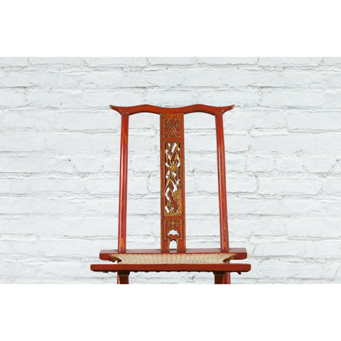 Chinese Early 20th Century Red Lacquer Traveller's Folding Chair with Woven Seat - Antique Chinese and Vintage Asian Furniture for Sale at FEA Home