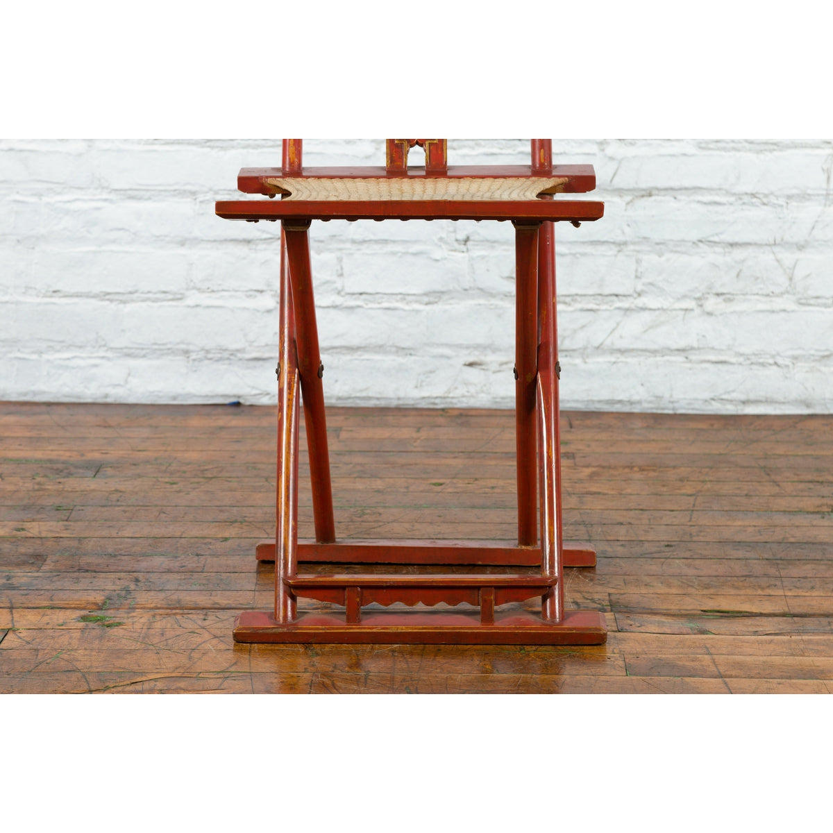 Chinese Early 20th Century Red Lacquer Traveller&#39;s Folding Chair with Woven Seat-4. Asian &amp; Chinese Furniture, Art, Antiques, Vintage Home Décor for sale at FEA Home