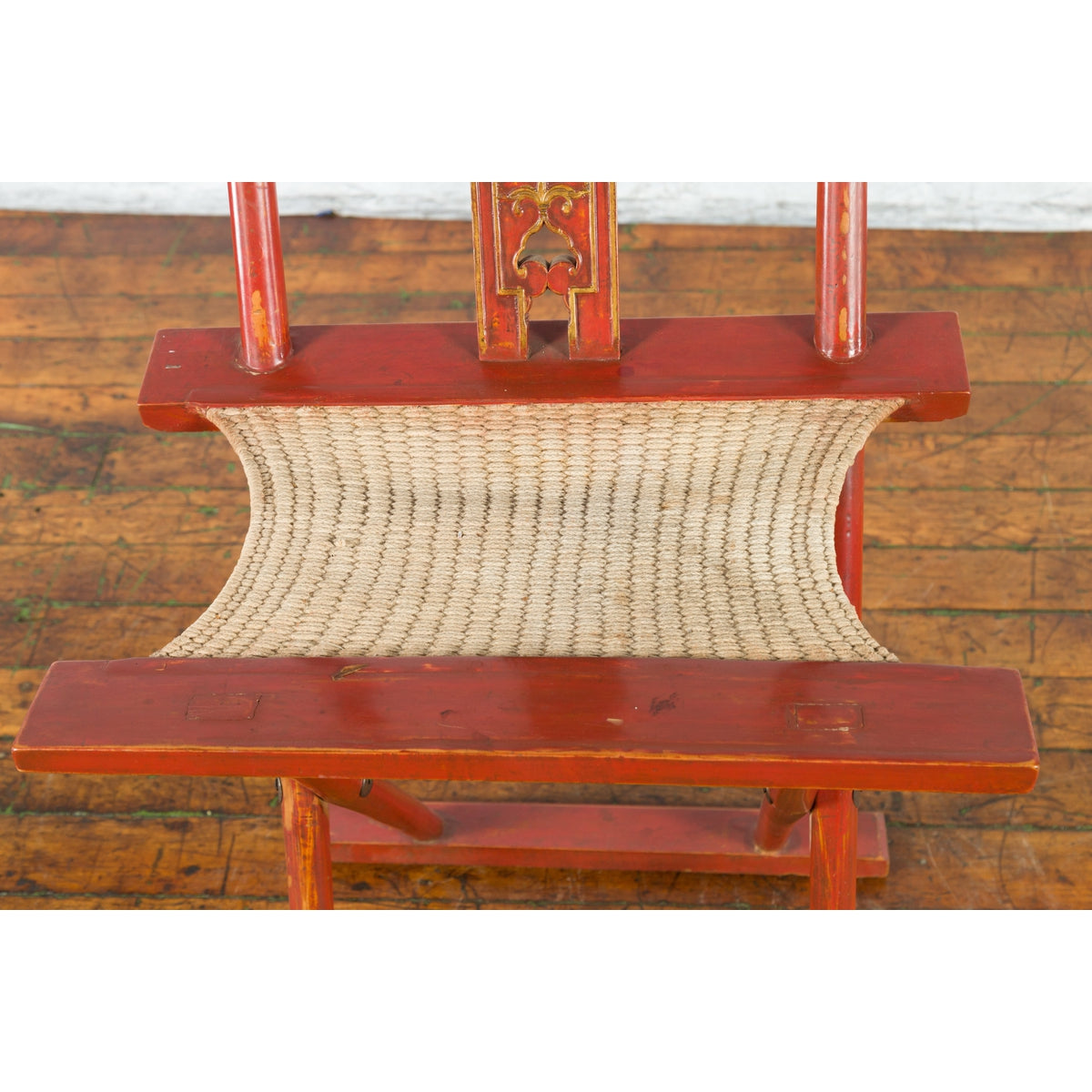 Chinese Early 20th Century Red Lacquer Traveller&#39;s Folding Chair with Woven Seat-8. Asian &amp; Chinese Furniture, Art, Antiques, Vintage Home Décor for sale at FEA Home