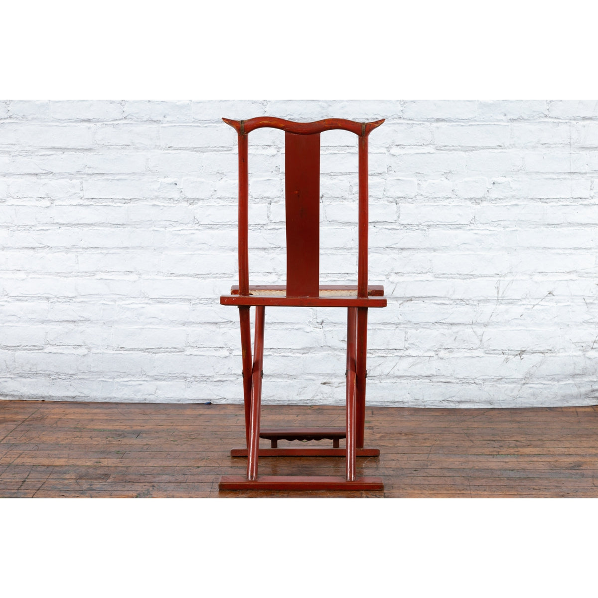 Chinese Early 20th Century Red Lacquer Traveller&#39;s Folding Chair with Woven Seat-12. Asian &amp; Chinese Furniture, Art, Antiques, Vintage Home Décor for sale at FEA Home