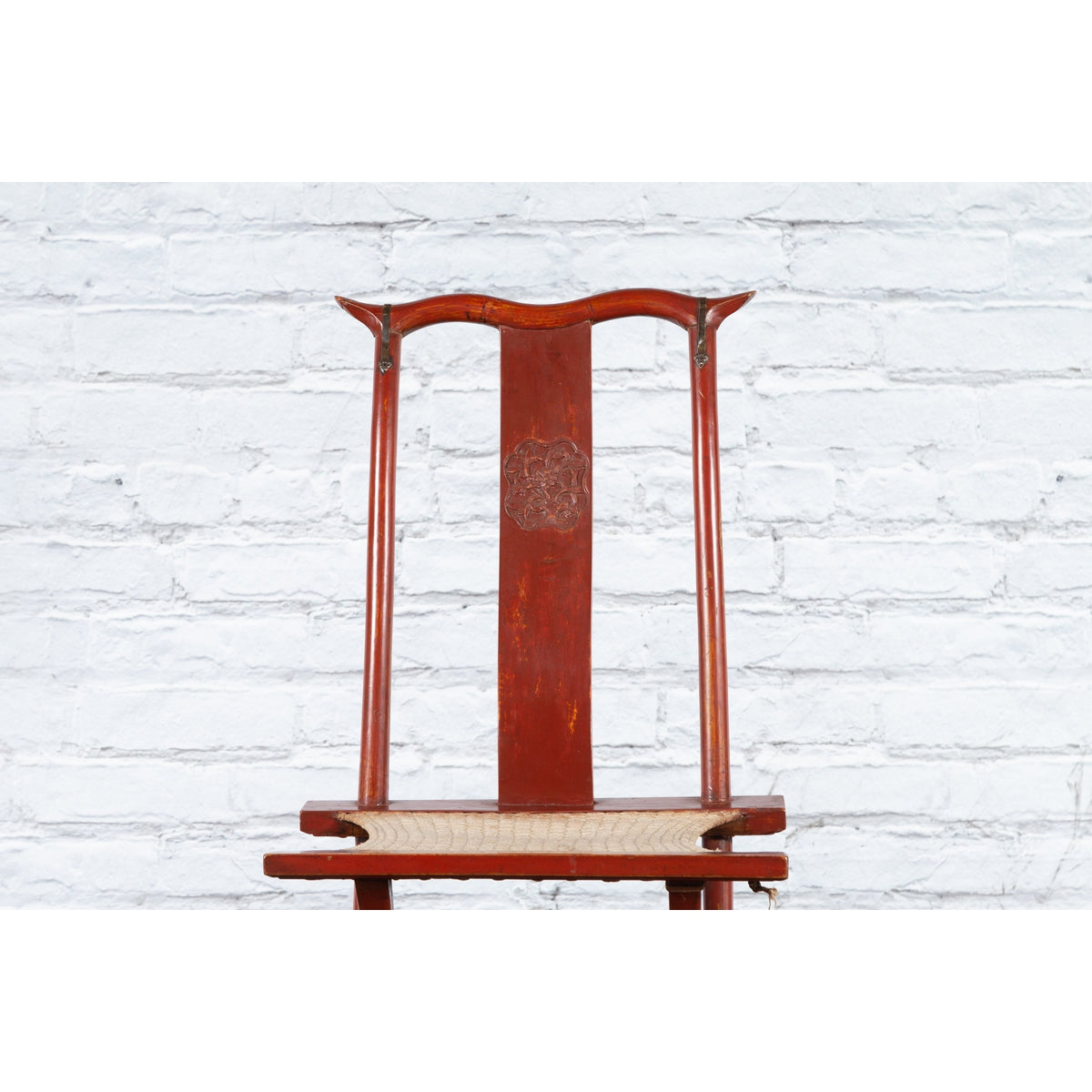 Chinese Early 20th Century Red Lacquer Traveller&#39;s Folding Chair with Woven Seat-3. Asian &amp; Chinese Furniture, Art, Antiques, Vintage Home Décor for sale at FEA Home
