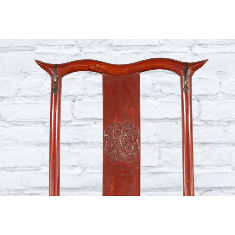 Chinese Early 20th Century Red Lacquer Traveller's Folding Chair with Woven Seat-5. Asian & Chinese Furniture, Art, Antiques, Vintage Home Décor for sale at FEA Home