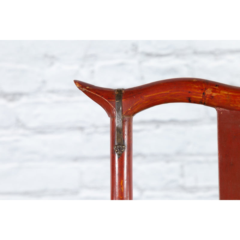 Chinese Early 20th Century Red Lacquer Traveller's Folding Chair with Woven Seat-6. Asian & Chinese Furniture, Art, Antiques, Vintage Home Décor for sale at FEA Home
