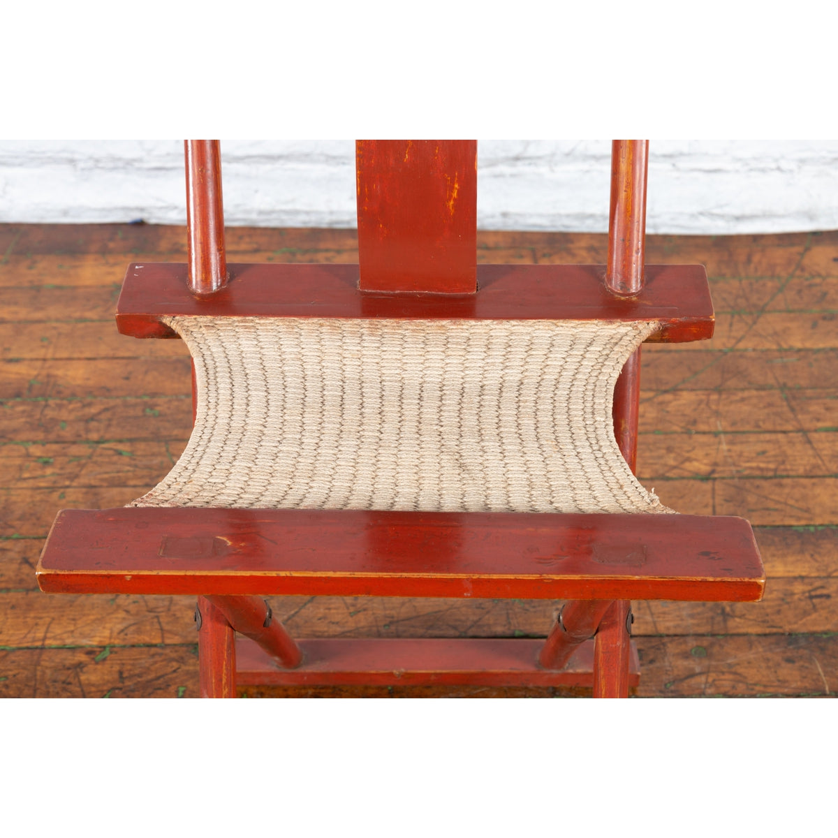 Chinese Early 20th Century Red Lacquer Traveller&#39;s Folding Chair with Woven Seat-8. Asian &amp; Chinese Furniture, Art, Antiques, Vintage Home Décor for sale at FEA Home