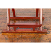 Chinese Early 20th Century Red Lacquer Traveller's Folding Chair with Woven Seat