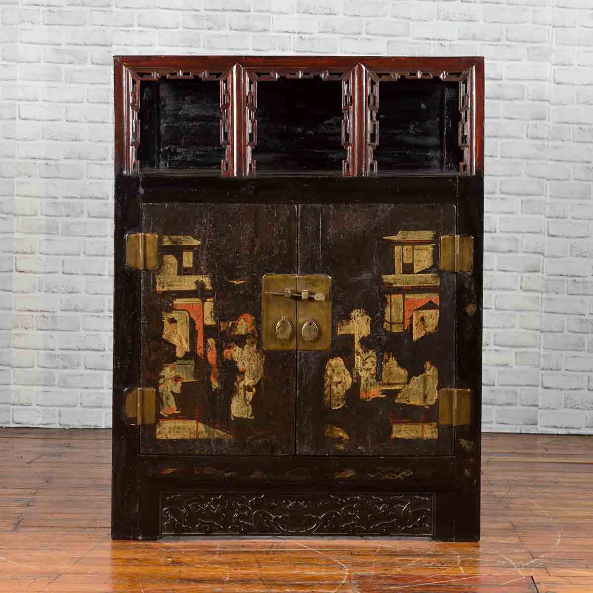 Chinese Qing Dynasty Period 19th Century Cabinet with Original Brown Lacquer-2. Asian & Chinese Furniture, Art, Antiques, Vintage Home Décor for sale at FEA Home