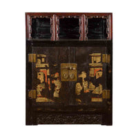 Chinese Qing Dynasty Period 19th Century Cabinet with Original Brown Lacquer