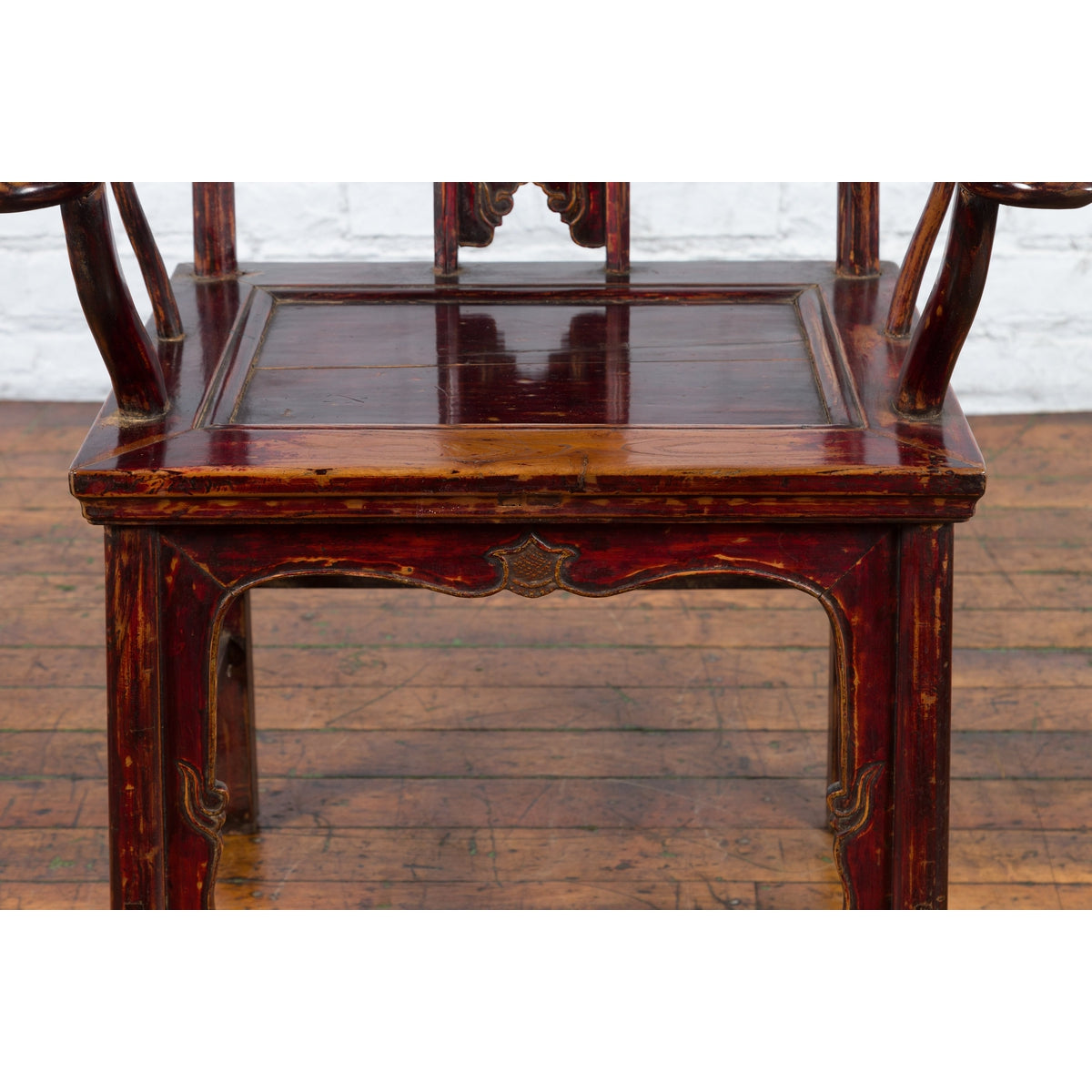 Chinese 19th Century Qing Dynasty Yoke Back Armchair with Carved Medallions-10. Asian &amp; Chinese Furniture, Art, Antiques, Vintage Home Décor for sale at FEA Home