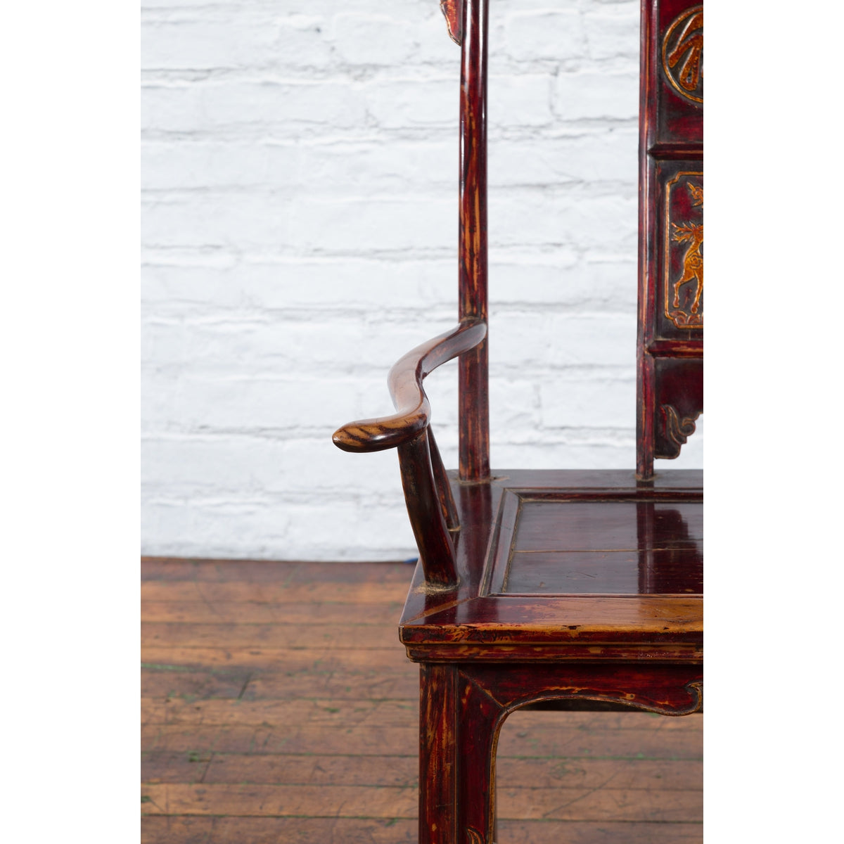 Chinese 19th Century Qing Dynasty Yoke Back Armchair with Carved Medallions-12. Asian &amp; Chinese Furniture, Art, Antiques, Vintage Home Décor for sale at FEA Home