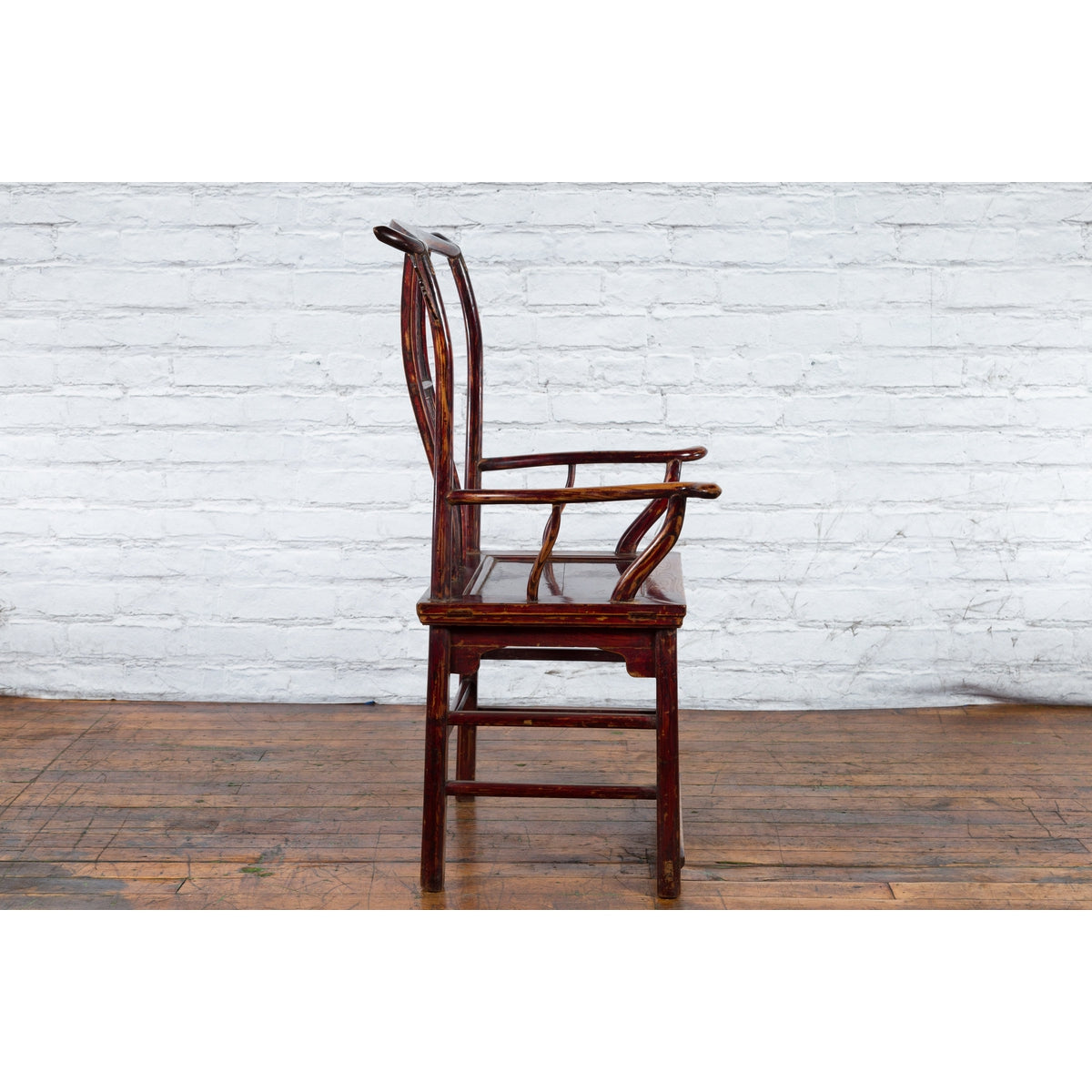 Chinese 19th Century Qing Dynasty Yoke Back Armchair with Carved Medallions-14. Asian &amp; Chinese Furniture, Art, Antiques, Vintage Home Décor for sale at FEA Home