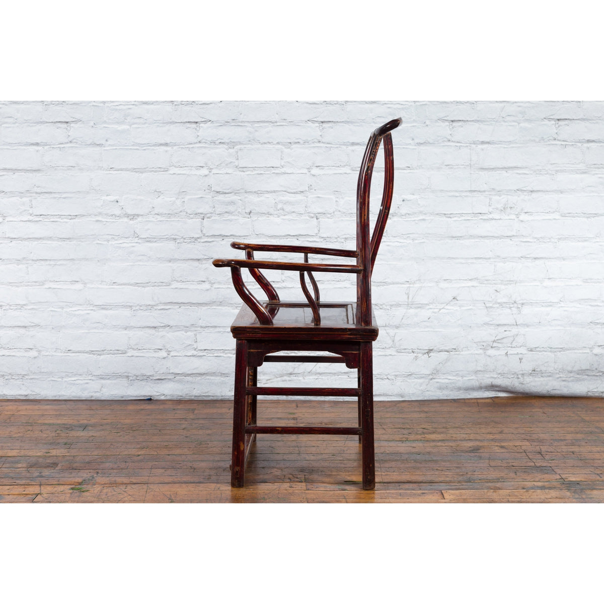 Chinese 19th Century Qing Dynasty Yoke Back Armchair with Carved Medallions-16. Asian &amp; Chinese Furniture, Art, Antiques, Vintage Home Décor for sale at FEA Home