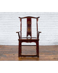 Chinese 19th Century Qing Dynasty Yoke Back Armchair with Carved Medallions-2. Asian & Chinese Furniture, Art, Antiques, Vintage Home Décor for sale at FEA Home
