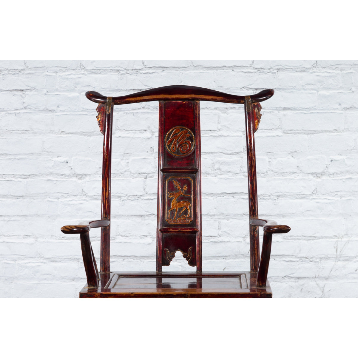 Chinese 19th Century Qing Dynasty Yoke Back Armchair with Carved Medallions-3. Asian &amp; Chinese Furniture, Art, Antiques, Vintage Home Décor for sale at FEA Home