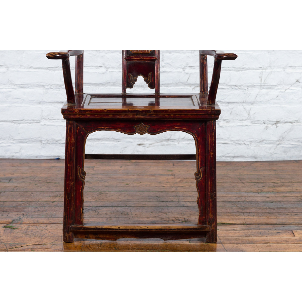 Chinese 19th Century Qing Dynasty Yoke Back Armchair with Carved Medallions-4. Asian &amp; Chinese Furniture, Art, Antiques, Vintage Home Décor for sale at FEA Home