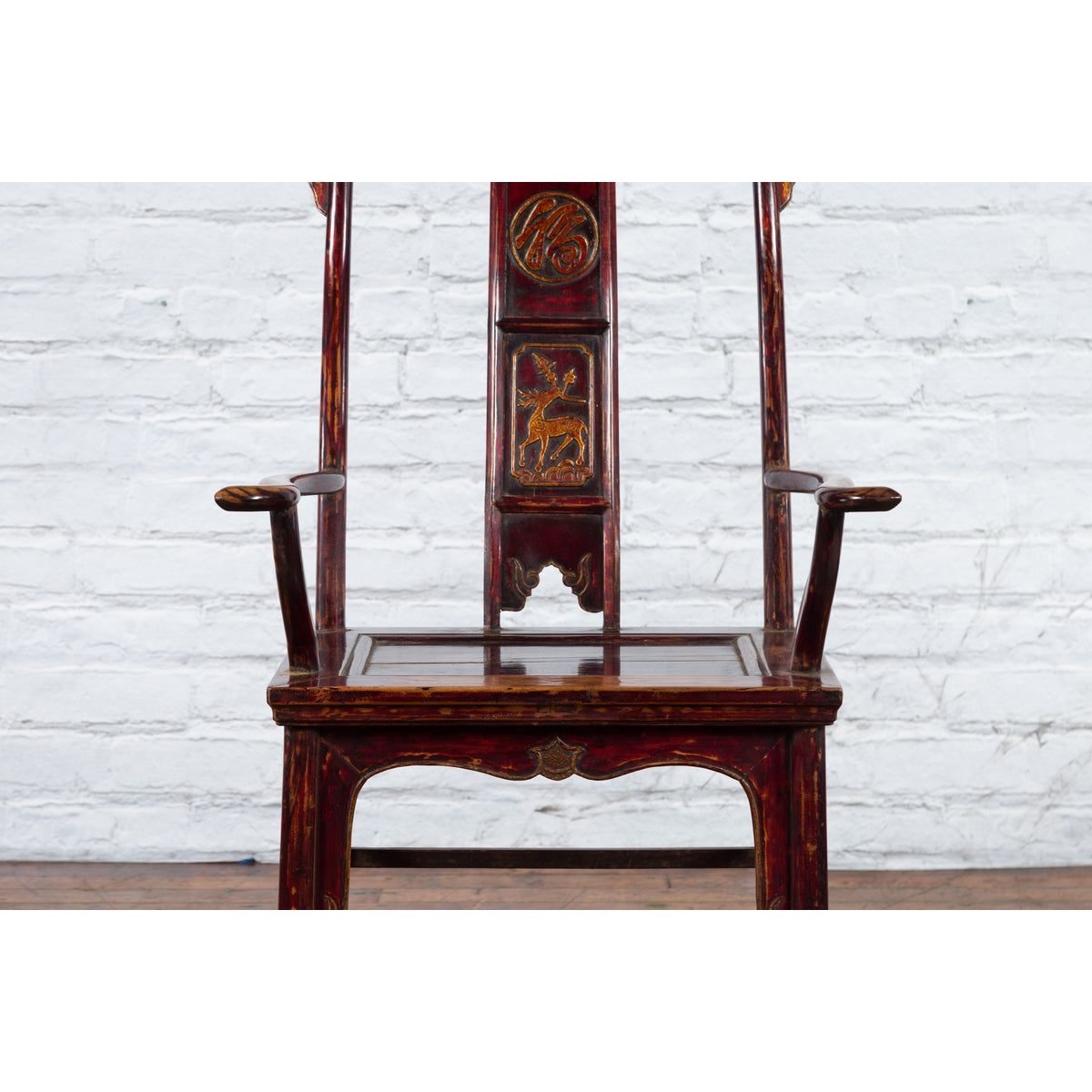 Chinese 19th Century Qing Dynasty Yoke Back Armchair with Carved Medallions-5. Asian &amp; Chinese Furniture, Art, Antiques, Vintage Home Décor for sale at FEA Home