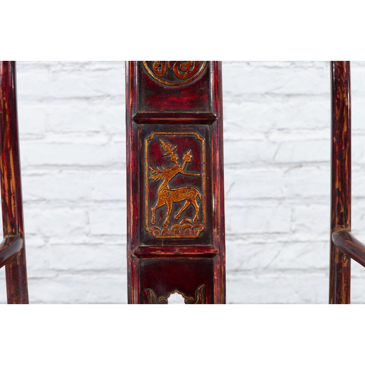 Chinese 19th Century Qing Dynasty Yoke Back Armchair with Carved Medallions-7. Asian &amp; Chinese Furniture, Art, Antiques, Vintage Home Décor for sale at FEA Home