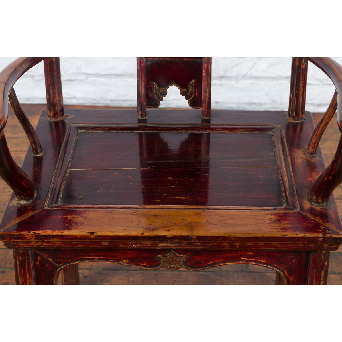 Chinese 19th Century Qing Dynasty Yoke Back Armchair with Carved Medallions-9. Asian &amp; Chinese Furniture, Art, Antiques, Vintage Home Décor for sale at FEA Home