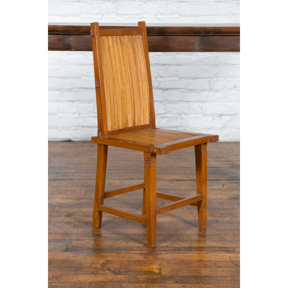 Rustic Javanese Vintage Wooden Side Chair with Slatted Bamboo Back and Seat-10. Asian &amp; Chinese Furniture, Art, Antiques, Vintage Home Décor for sale at FEA Home