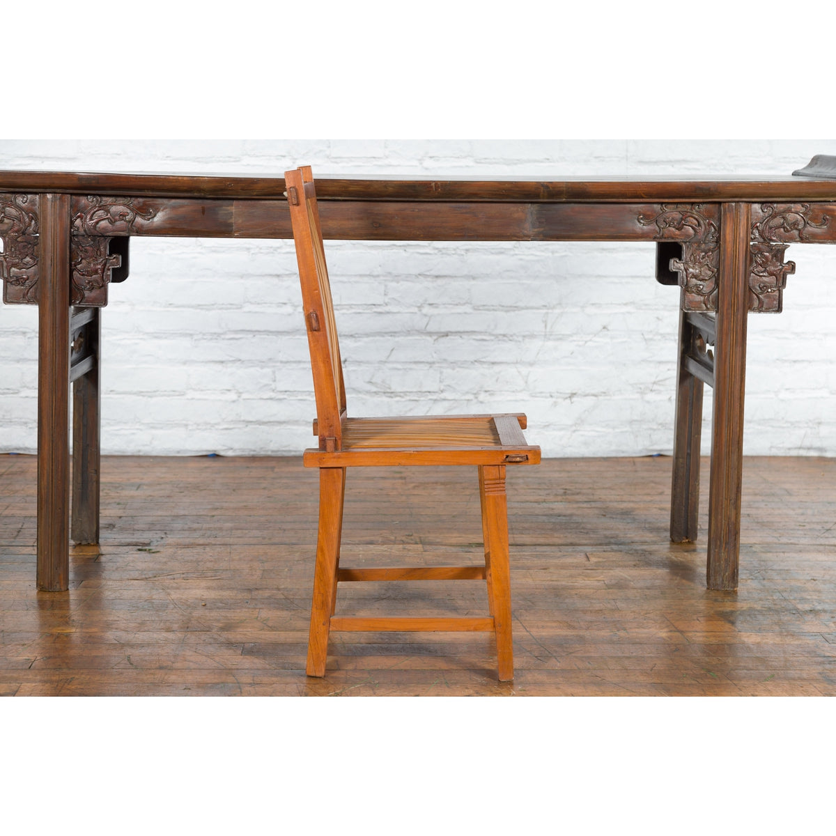 Rustic Javanese Vintage Wooden Side Chair with Slatted Bamboo Back and Seat-12. Asian &amp; Chinese Furniture, Art, Antiques, Vintage Home Décor for sale at FEA Home