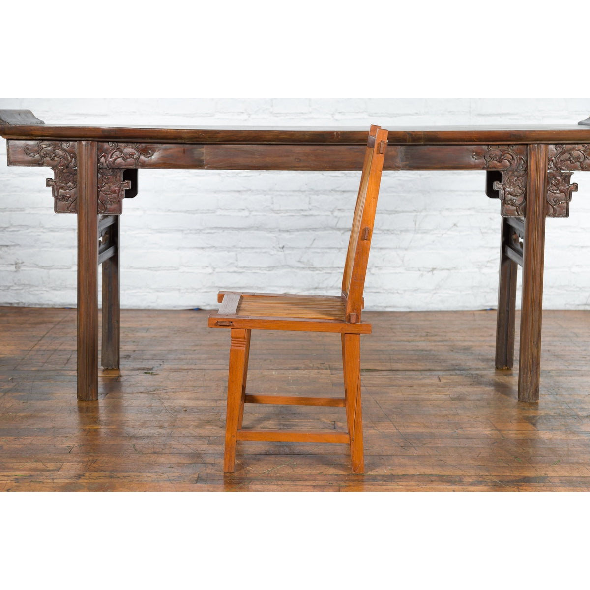 Rustic Javanese Vintage Wooden Side Chair with Slatted Bamboo Back and Seat-14. Asian &amp; Chinese Furniture, Art, Antiques, Vintage Home Décor for sale at FEA Home