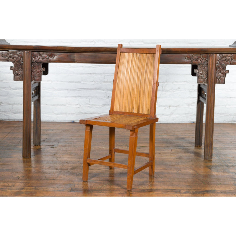 Rustic Javanese Vintage Wooden Side Chair with Slatted Bamboo Back and Seat-YN1887-15. Asian & Chinese Furniture, Art, Antiques, Vintage Home Décor for sale at FEA Home