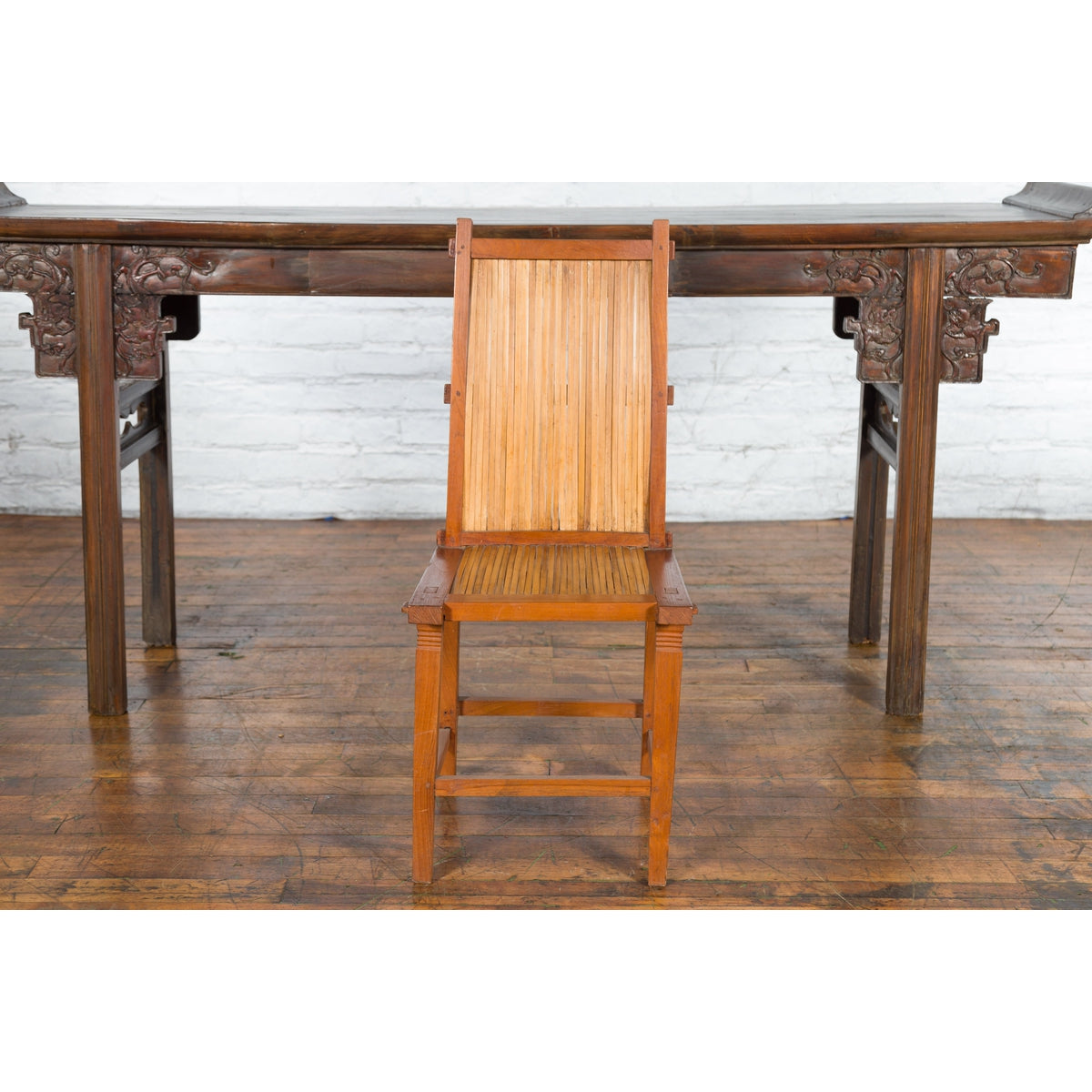 Rustic Javanese Vintage Wooden Side Chair with Slatted Bamboo Back and Seat-3. Asian &amp; Chinese Furniture, Art, Antiques, Vintage Home Décor for sale at FEA Home