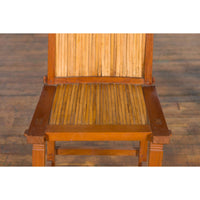 Rustic Javanese Vintage Wooden Side Chair with Slatted Bamboo Back and Seat
