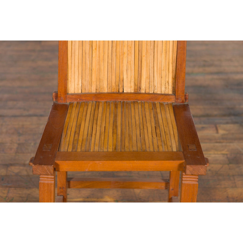 Rustic Javanese Vintage Wooden Side Chair with Slatted Bamboo Back and Seat - Antique Chinese and Vintage Asian Furniture for Sale at FEA Home