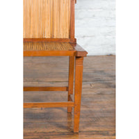 Rustic Javanese Vintage Wooden Side Chair with Slatted Bamboo Back and Seat
