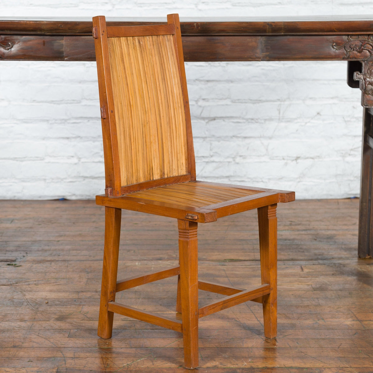 Rustic Javanese Vintage Wooden Side Chair with Slatted Bamboo Back and Seat-9. Asian &amp; Chinese Furniture, Art, Antiques, Vintage Home Décor for sale at FEA Home