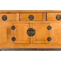 Qing Dynasty 19th Century Natural Wood Sideboard with Large Carved Spandrels