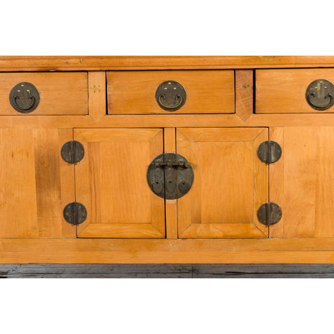 Qing Dynasty 19th Century Natural Wood Sideboard with Large Carved Spandrels-YN1895-12. Asian & Chinese Furniture, Art, Antiques, Vintage Home Décor for sale at FEA Home