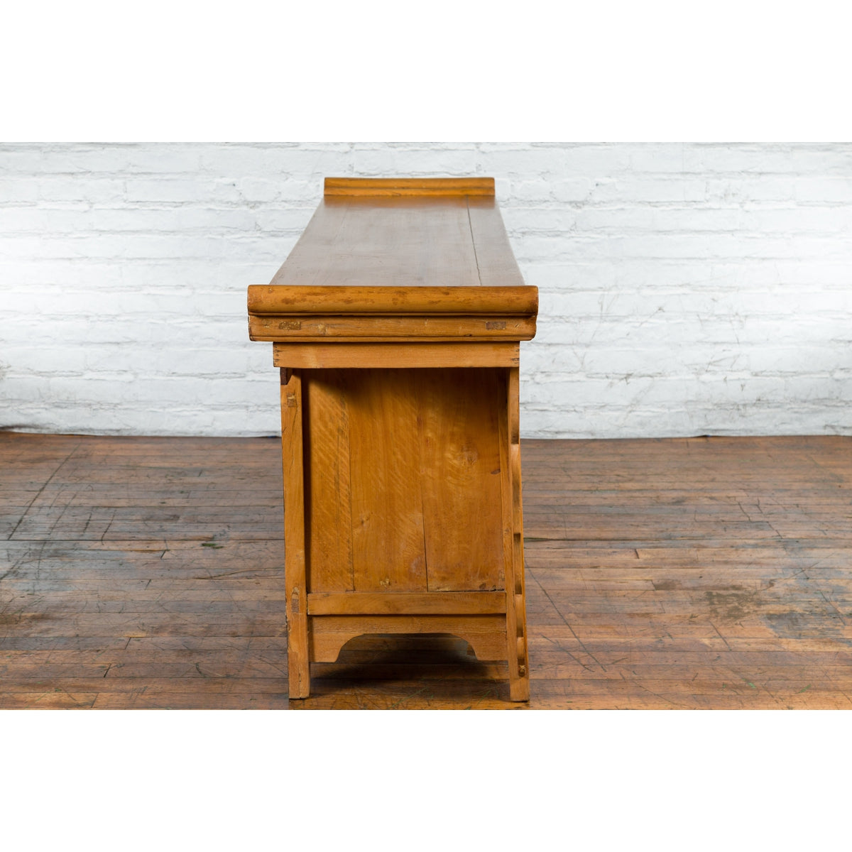 Qing Dynasty 19th Century Natural Wood Sideboard with Large Carved Spandrels-15. Asian &amp; Chinese Furniture, Art, Antiques, Vintage Home Décor for sale at FEA Home