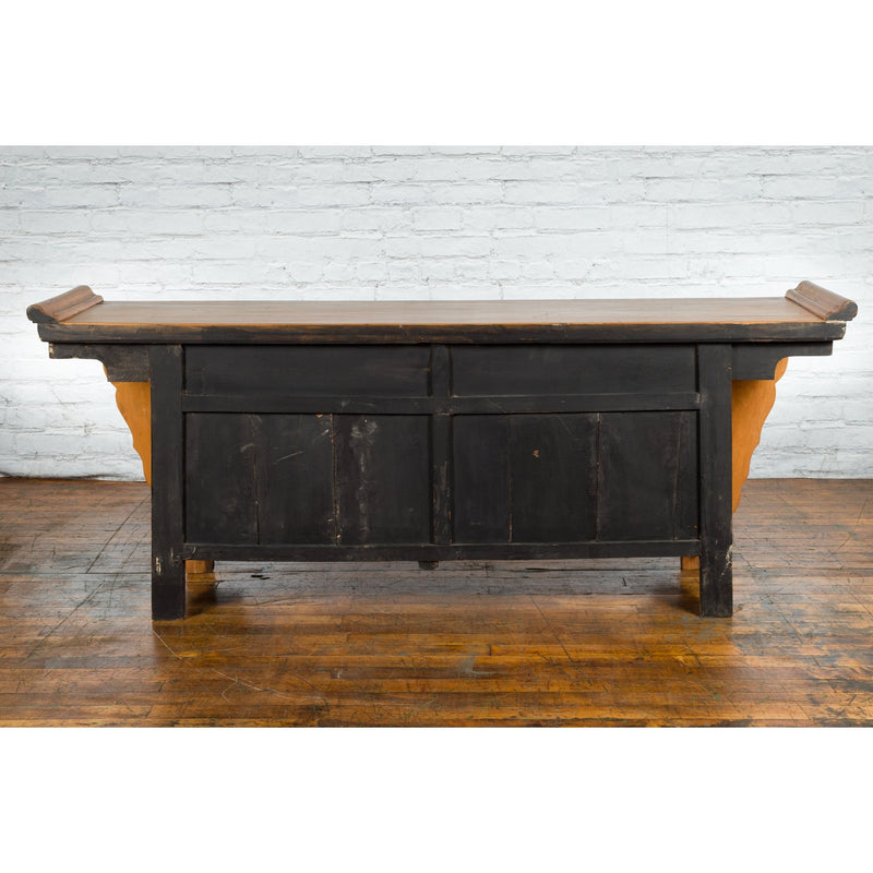 Qing Dynasty 19th Century Natural Wood Sideboard with Large Carved Spandrels-YN1895-17. Asian & Chinese Furniture, Art, Antiques, Vintage Home Décor for sale at FEA Home